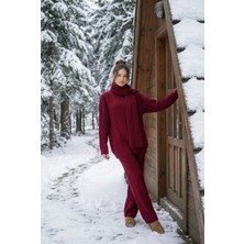 Kirazca Butik Kadın Atkılı Saç Örgülü Triko Pantolon Takım