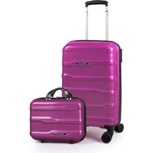 Polo&sky Azra Model Mor Pp Polipropilen Kırılmaz 2'li Kabin Boy + Makyaj Valiz Seti