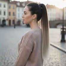 Sb Shopping Lastik Tokalı At Kuyruğu Düz / Kumral / Beyaz Platin Ombre