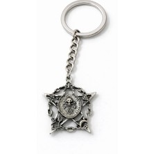 Herşey Nota Mistik Pentagram ve Sembol Detaylı Gümüş Renk Unisex Gotik Metal Anahtarlık