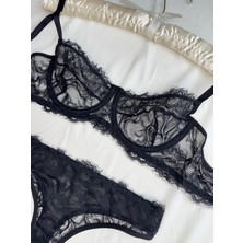 Rozenin Lingerie Siyah Soft Dantelli Bralet Takım