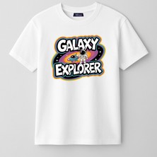 Mixxi Fashion Galaksi Kaşifi Astronot Galaxy Explorer Uzay Baskılı Kısa Kollu Unisex  Çocuk Tişört (4-13 Yaş)
