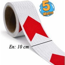 Badem10 Yapışkanlı 10 cm ( 5 Metre )  Kırmızı Beyaz Petekli Ok Yönlendirme Reflektörlü Reflektif Şerit Bant