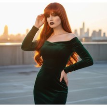 Sb Shopping Kahküllü Uzun Dalgalı Fiber Sentetik Peruk / Bakır