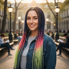 Sb Shopping Afrika Örgüsü ve Rasta Için Sentetik Ombreli Saç / Mor / Pembe / Açık Fıstık Yeşili