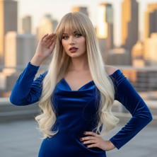 Sb Shopping Kahküllü Uzun Dalgalı Fiber Sentetik Peruk / Küllü Balköpüğü / Platin Ombreli