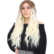 Sb Shopping Su Dalgası Uzun Perçemsiz Fiber Sentetik Peruk / Kumral / Platin Ombreli