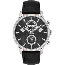 Santa Barbara Polo & Racquet Club Santa Barbara Polo Racquet Club SB.1.10593-2 Deri Kordonlu Tüm Fonksiyonları Aktif Suya Dayanıklı Siyah Erkek Kol Saati