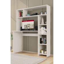 Dekomonte Beyaz Çalışma Masası 6 Bölmeli Kitaplıklı Suntalam Malzeme ile Modern Tasarım