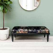 T&H Queen Bench Ahşap Ayaklı Siyah, Lüks Dokuma Kumaşlı Bench