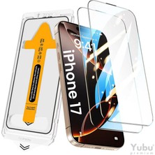 Yubu iPhone 17 Uyumlu Kolay Uygulama Aparatlı Siyah Çerçeveli Tam Kapatan Cam Ekran Koruyucu