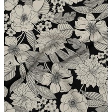 Podyum Baskı Siyah Beyaz Çiçekli Desenli Dijital Baskılı Döşemelik Koltuk Kumaşı, Kırlent, Minder Kumaşı 100X140 cm
