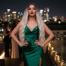 Sb Shopping Fiber Sentetik Uzun Su Dalgası Peruk / Kahve / Platin Ombreli