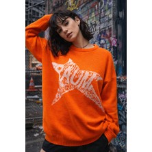 Kadın Yıldız Desenli Oversize Triko Kazak