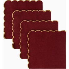Once Milano 4’lü Dilimli, Italyan Tasarımı, %100 Keten Peçete Seti Burgundy-Gold