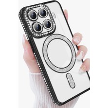 M.TK Moveteck Xiaomi Mi 15T Pro Kılıf Simli Taşlı Lens Korumalı Arkası Şeffaf Kenarı Renkli Parlak Magsafe Kapak