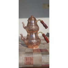 Bakır Çaydanlık Büyük Boy Dövme Çekic Kabartma Desenli