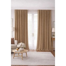 Taç Lüks 1.sınıf Elegance Bej (Sütlü Kahve ) Petek Kadife Dokulu Tek Kanat Düz Dikim Ada Fon Perde