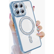 M.TK Moveteck Xiaomi Mi 15T Pro Kılıf Simli Taşlı Lens Korumalı Arkası Şeffaf Kenarı Renkli Parlak Magsafe Kapak