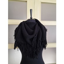Hobi Kafe El Örgüsü Siyah Üçgen Boyunluk Şal