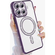 M.TK Moveteck Xiaomi Mi 15T Pro Kılıf Simli Taşlı Lens Korumalı Arkası Şeffaf Kenarı Renkli Parlak Magsafe Kapak