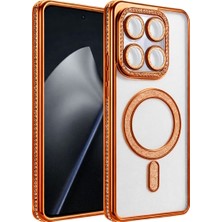 M.TK Moveteck Xiaomi Mi 15T Pro Kılıf Simli Taşlı Lens Korumalı Arkası Şeffaf Kenarı Renkli Parlak Magsafe Kapak