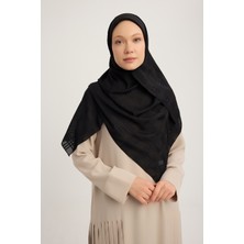 A25259 Jakarlı Simli Ekose Şifon Eşarp 120X120CM - Siyah