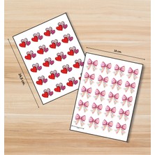Tişört Kodu Kalpli & Fiyonk Desenli Kâğıt Sticker Seti – 2 Sayfa Kiss Cut