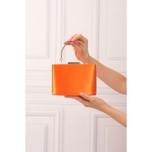 Roza Çanta Kadın Turuncu Saten Abiye Clutch Portföy Çantası