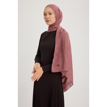 Jakarlı Ekose Şifon Şal 70X180CM - Pudra