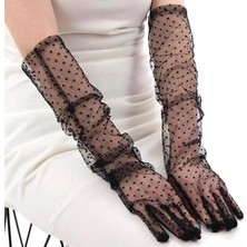 Shopwave Dila Uzun Boy Siyah Puantiyeli Siyah Renk Yetişkin Tül Eldiven 55 cm (5047) 115524