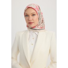 Schaless Çiçek Rüyası - Pudra - %100 Ipek Twill Eşarp - 90X90 cm