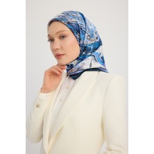 Schaless Hilal Şehri - Indigo - %100 Ipek Twill Eşarp - 90X90 cm