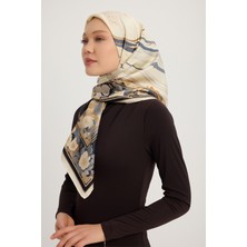 Schaless Gök Çiçeği - Ekru - %100 Ipek Twill Eşarp - 90X90 cm