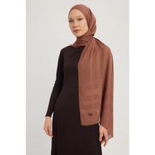 Jakarlı Ekose Şifon Şal 70X180CM - Kahve