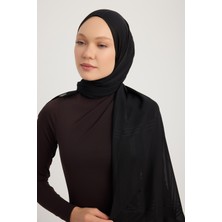 Jakarlı Ekose Şifon Şal 70X180CM - Siyah