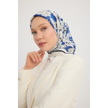 Schaless Çiçek Rüyası - Mavi - %100 Ipek Twill Eşarp - 90X90 cm