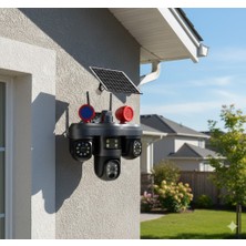 Cyz Bilişim Güneş Panelli Akıllı Wi-Fi Dış Mekan Güvenlik Kamerası | 3 Lens | Sirenli | Gece Görüş