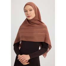 A25259 Jakarlı Simli Ekose Şifon Eşarp 120X120CM - Kahve