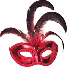 Shopwave Dila Kırmızı Renk Rugan Kaplama Kırmızı Tüylü Parti Maskesi 18X20 cm (5047) 115524