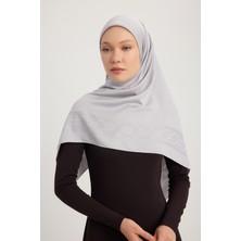 A1121 Mat Saten Pano Jakarlı Eşarp 110X110CM - Gümüş