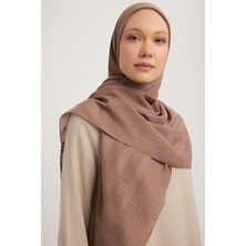 A25256 Jakarlı Ekose Şifon Eşarp 120X120CM - Vizon