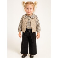 Coco Land Yelekli Kareli Gömlekli 3'lü 6-18 Ay Takım - Bej 9-12 Ay