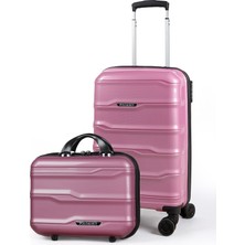 Polo&sky Azra Model Gül Kurusu Pp Polipropilen Kırılmaz 2'li Kabin Boy + Makyaj Valiz Seti