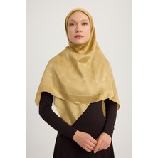 A1111 Jakarlı Parlak Saten Eşarp 110X110CM - Gold