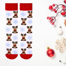 Carnaval Socks Geyik Desenli Yılbaşı Temalı Beyaz Unisex Soket Çorap