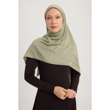 A1121 Mat Saten Pano Jakarlı Eşarp 110X110CM - Haki