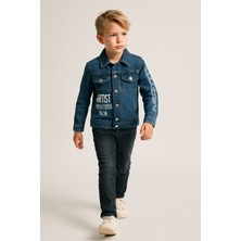 Mini Kanka Erkek Çocuk Kot Ceket – Baskılı, Düğmeli, Günlük Denim Ceket