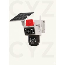 Cyz Bilişim Solar Enerjili Ptz Akıllı Dış Mekan Güvenlik Kamerası | 3 Lensli, Çift Antenli