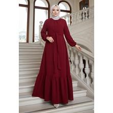 Bağlama Detaylı Ayrobin Elbise Bordo HM2873